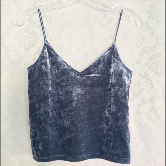 NWT H&M Blue Crushed Velvet Camisole Crop Top - Picture 6 of 8